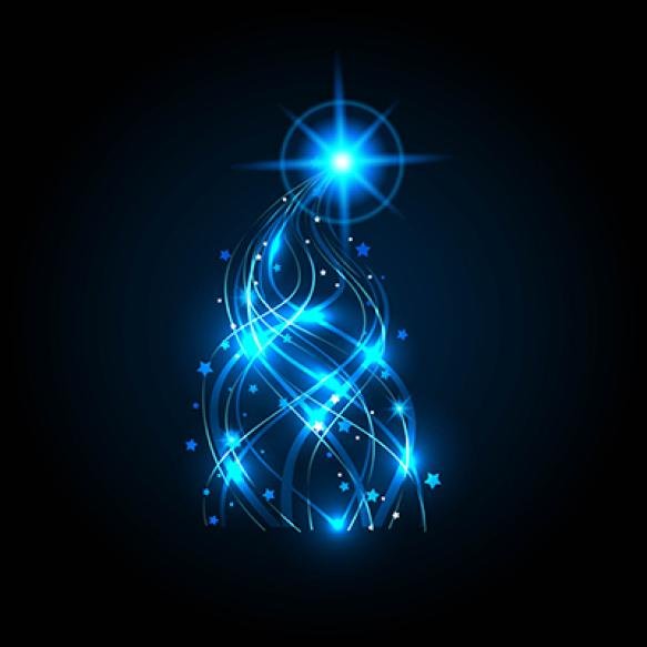 Christmas Tree From Ribbons Blue Glow Christmas Lights Celebration
