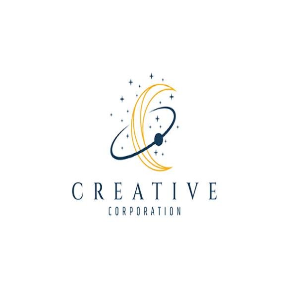Crescent Moon Logo With Orbital Ring Starry Sky Background