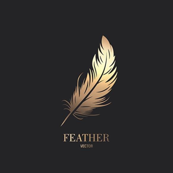Vector Fluffy Golden Color Feather Logo Icon Silhouette Feather Closeup Isolated Design Template Fla (1)