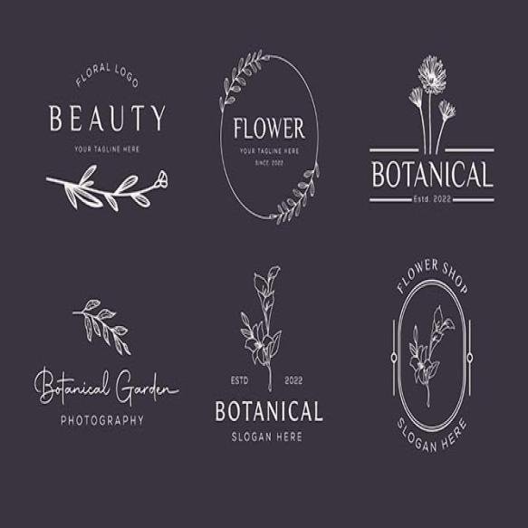 Botanical Floral Element Hand Drawn Logo With Wild Flower Leaves Logo Feminine Cosmetic