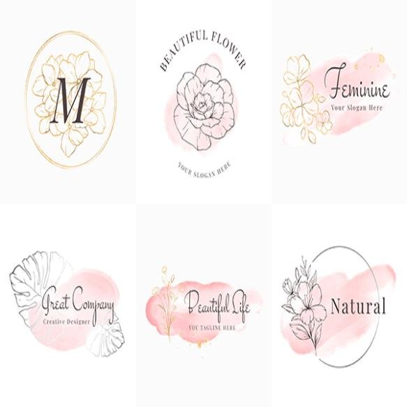 Feminine Logos Collection Hand Drawn Modern Minimalistic Floral Watercolor Badge Templates Branding