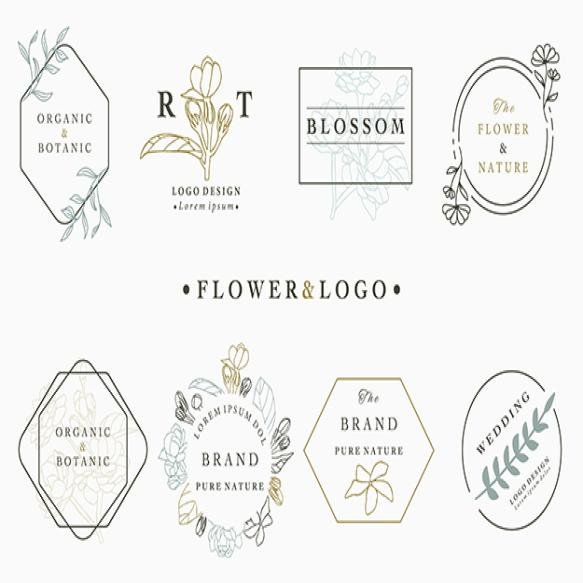 Flower Logo Collection With Leaves Geometric Circle Square Frame