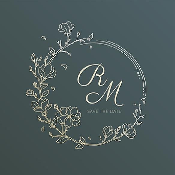 Wreath Flower Line Art Wedding Invitation