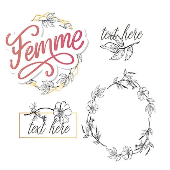 Decorative Femme Text Lettering Calligraphy Flowers Brush Slogan