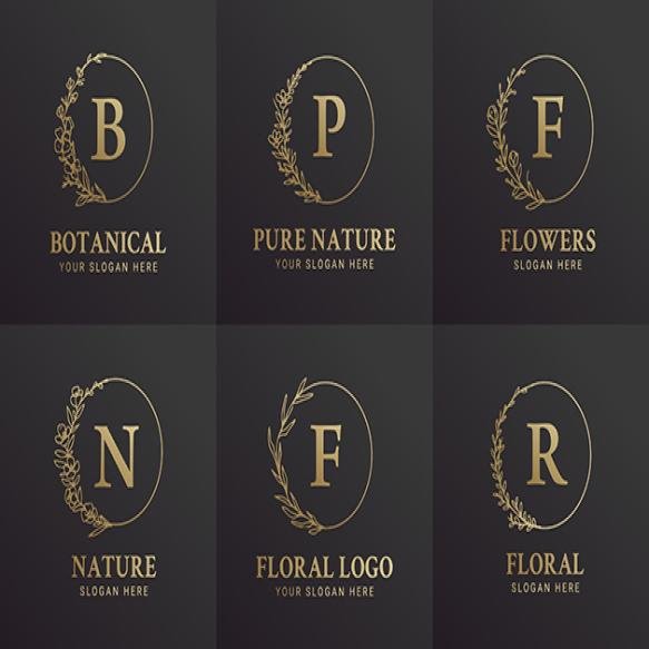 Elegant Black Gold Hand Drawn Floral Botanical Logo Illustration Design Set Beauty Natural Organic B 1