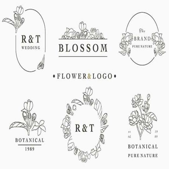 Flower Logo Collection With Leaves Geometric Circle Frame