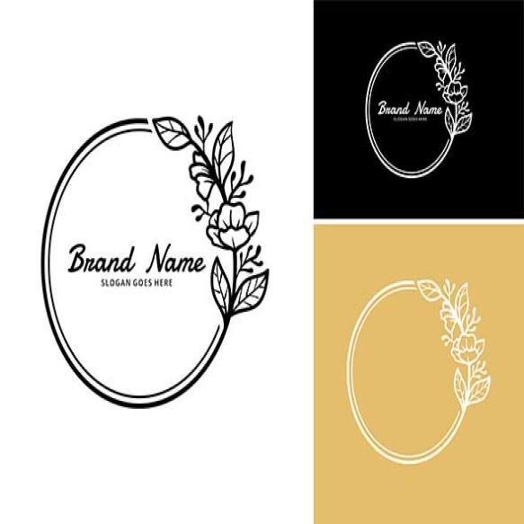 Graphical Floral Label With Hand Drawn Abstract Botanical Flowers Round Vector Frame Set Logo