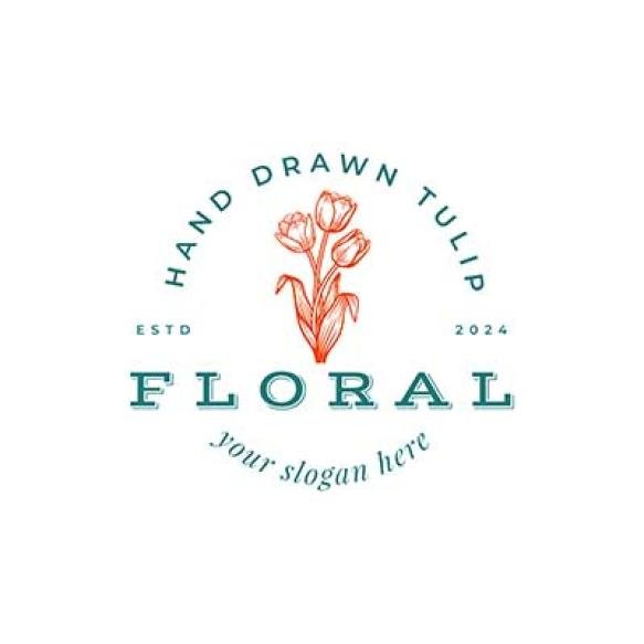 Hand Drawn Tulip Flower Logo Floral Botanical Emblem Design
