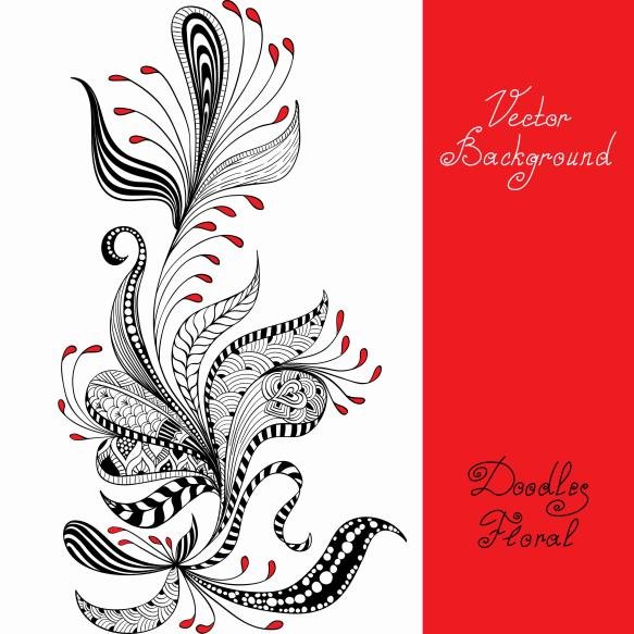 Vector Black Red White Floral Pattern