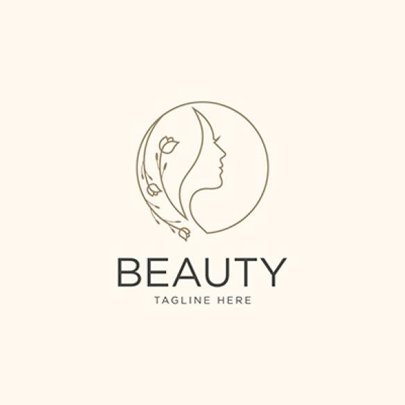 Beauty Logo With Woman Circle Linear Style Design Template Vector Illustration