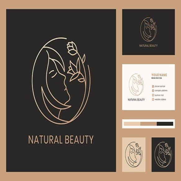 Golden Natural Beauty Flower Combine With Woman Face Logo Design Elegant Business Card Template