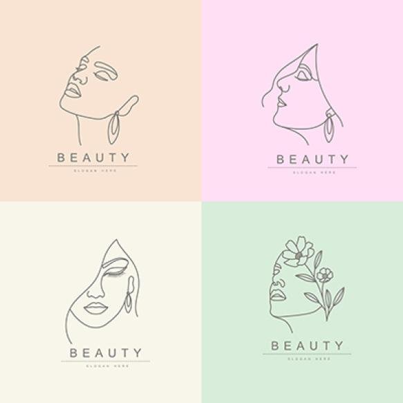 Set Beauty Fashion Feminine Woman Face Line Drawing Logo Design