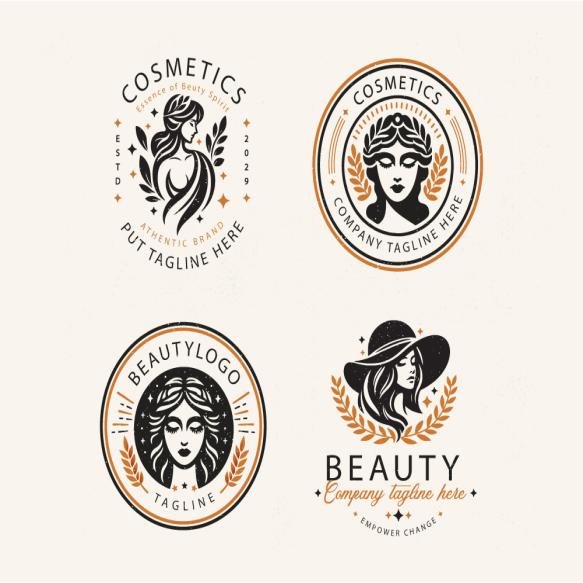 Set Vintage Bundle Elegant Beauty Goddess Woman Salon Logo Design Business Company