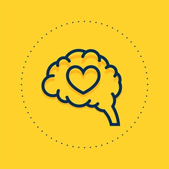 Human Brain Heart Yellow Background Mental Health Support