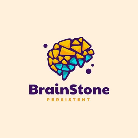 Logo Illustration Brain Stone Simple Mascot Style