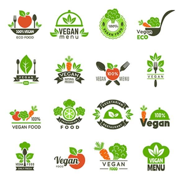 Vegan Emblem Fresh Eco Healthy Food Market Vegetarian Emblems Green Ecology Symbols Isolated Illustr
