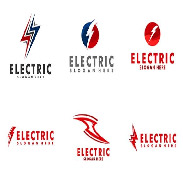 Set Lightning Logo Icons Thunderbolts Vector Isolated White Background