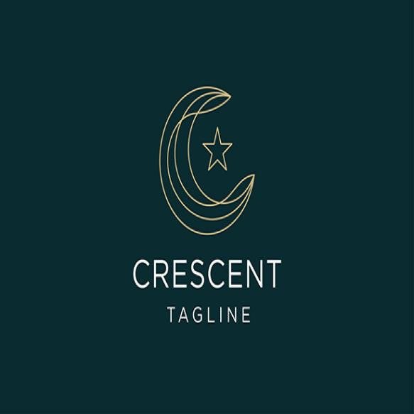 Crescent Star Line Logo Design Template Flat Vector
