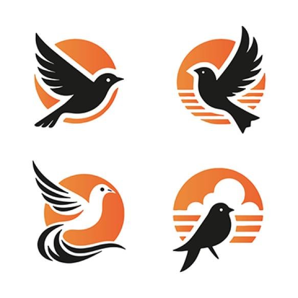 Set Birds Vector Silhouettes Logo Clipart Design Concept Isolated White Background