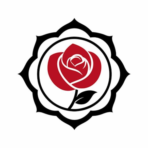 Rose Flower Logo Design Labeled Silhouette Vector Art Illustration