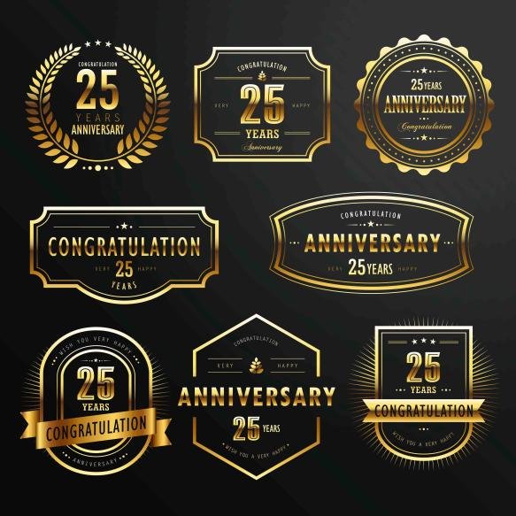 Collection Commemorate Golden Labels Design Set Black Background
