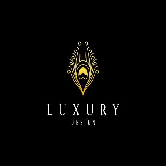 Peacock Feather Logo With Gold Color Looks Luxurious Elegant Simple Flat Design Style