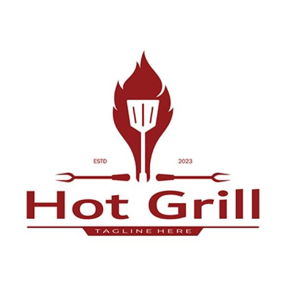 Simple Barbecue Vintage Hot Grill With Crossed Flames Spatula Restaurant Badge Cafe Bar