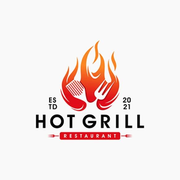 Vintage Grills Barbecue With Fork Fire Flame Logo