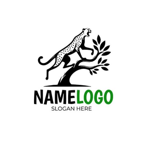 Elegant Minimalistic Logo Roaring Cheetah Climbing Onto Tree