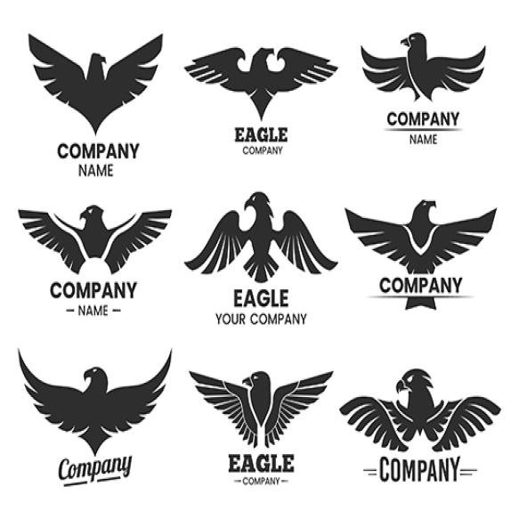 Eagle Black Silhouettes Set Isolated Logos With Hawk Head Company Name