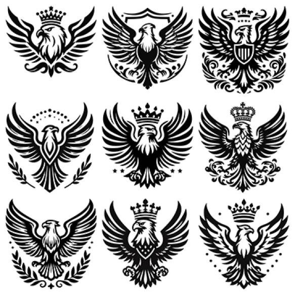Regal Eagle Emblem Illustrations Black White Coat Arms Perfect Royal Crests