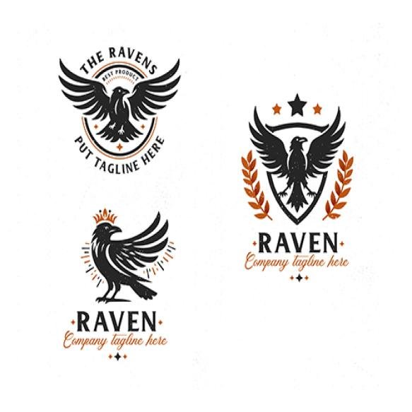 Set Vintage Bundle Black Wild Raven Logo Design Business Company