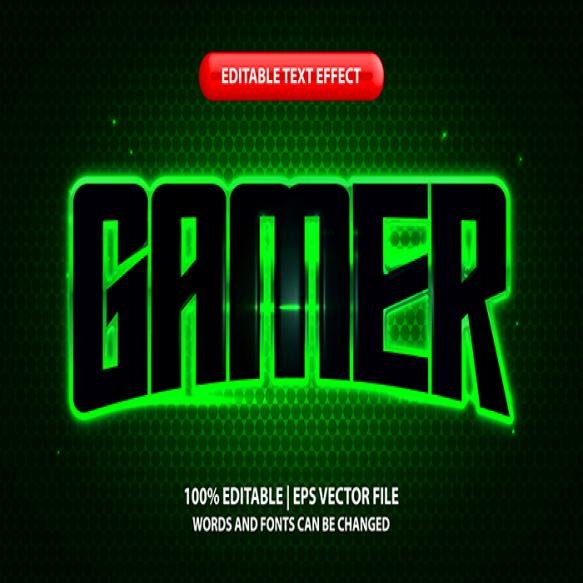 Gamer Text Editable Text Effect Template Green Neon Light Effect Futuristic Glowing Text Style