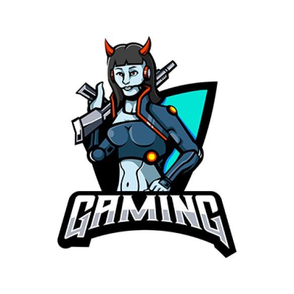 Gaming Character Mascot Logo Woman Wearing Rifle Shield Team Game Esport