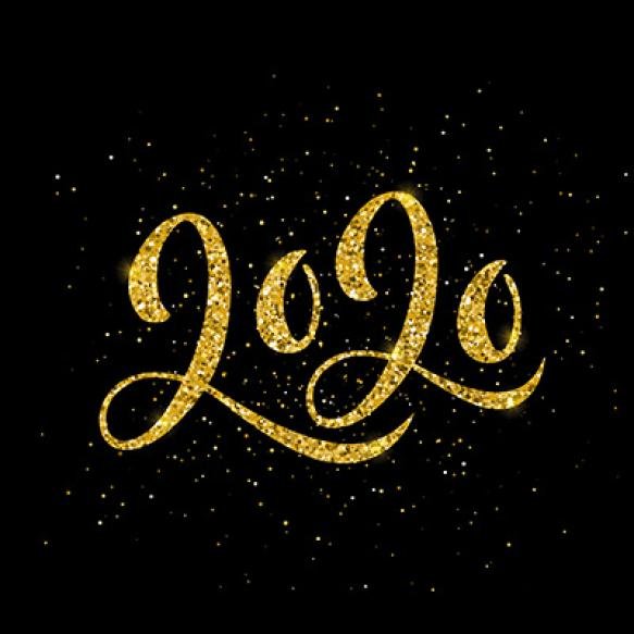Happy New Year 2020 Poster With Hand Drawn Lettering