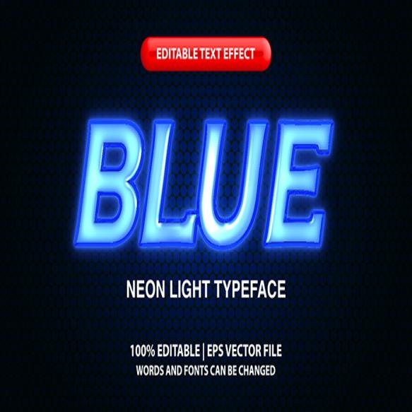 Blue Editable Text Effect Template Neon Light Futuristic Text Style