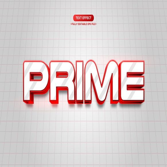 Prime 3d Vector Text Effect With Chrome Effect Red Shiny Color Style