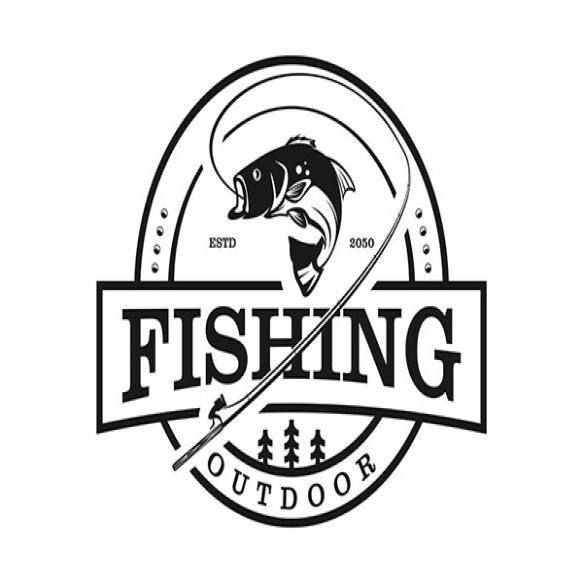 Bass Carp Salmon With Pines Conifer Evergreen Tree Forest River Creek Angler Fishing Emblem Logo