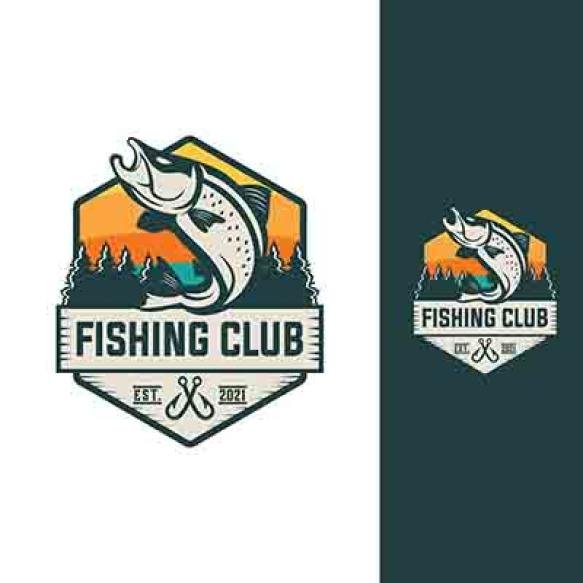 Fishing Badge Vector Template Fisherman Fish Graphic Illustration Emblem Style