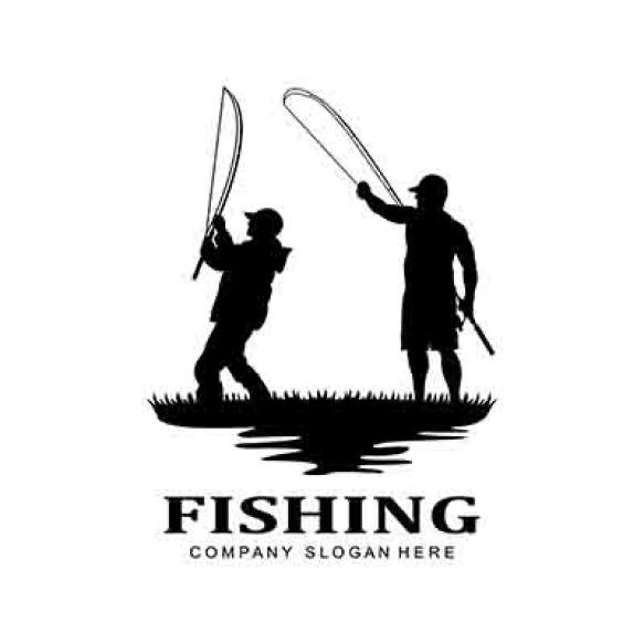 Fishing Logo Icon Vector Catch Fish Boat Outdoor Sunset Silhouette Design