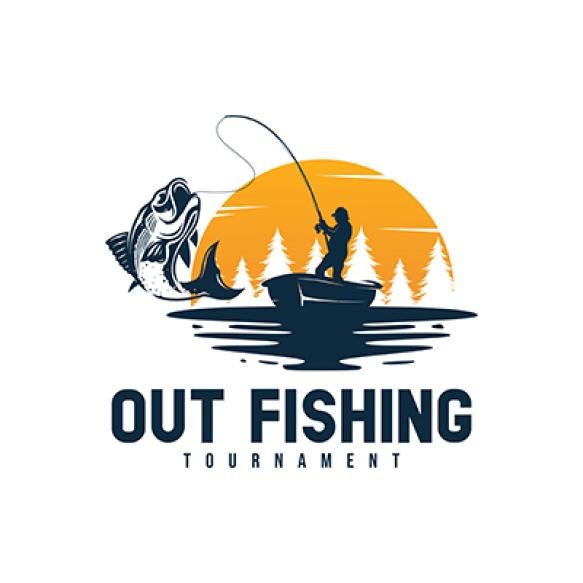 Sea Fisherman Silhouette Sunset Logo Design