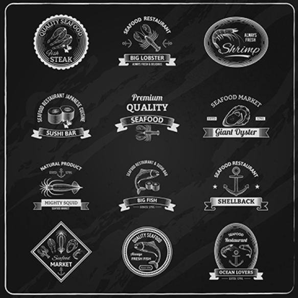 Vintage Seafood Badges Chalkboard