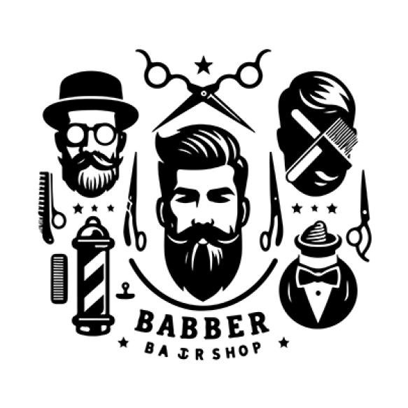 Hipster Barber Shop Vector Illustration Vintage Logo Badge Beard Scissors Razor Curly