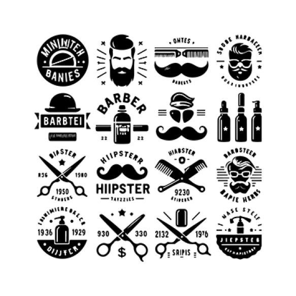 Hipster Barber Shop Vintage Logo Badge Beard Scissors Razor Curly Beard Mustache Vector (1)