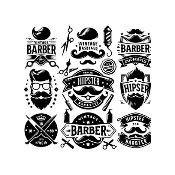 Hipster Barber Shop Vintage Logo Badge Beard Scissors Razor Curly Beard Mustache Vector (2)