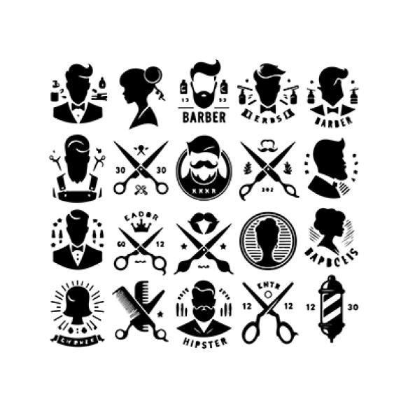 Hipster Barber Shop Vintage Logo Badge Beard Scissors Razor Curly Beard Mustache Vector (4)