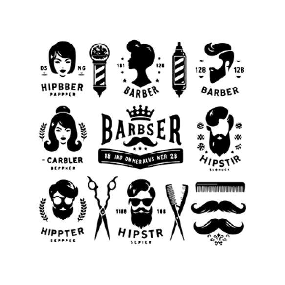 Hipster Barber Shop Vintage Logo Badge Beard Scissors Razor Curly Beard Mustache Vector (5)