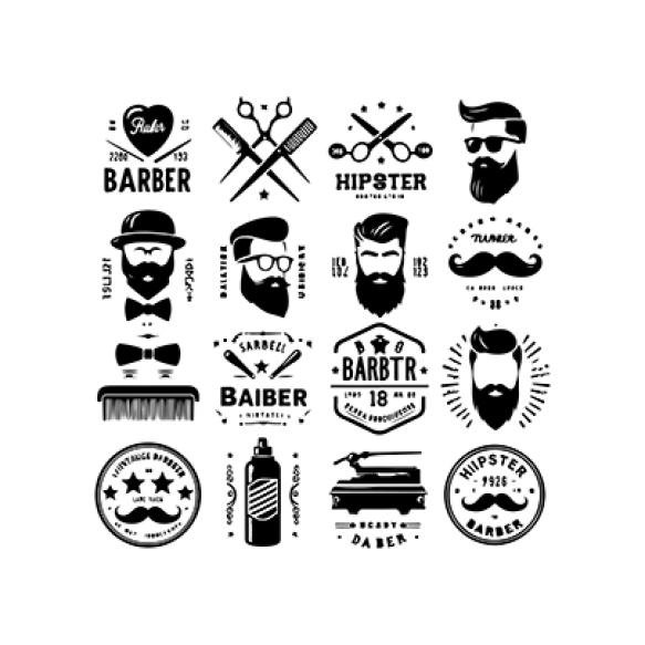 Hipster Barber Shop Vintage Logo Badge Beard Scissors Razor Curly Beard Mustache Vector