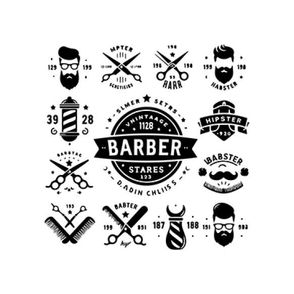 Hipster Barber Shop Vintage Logo Badge Beard Scissors Razor Curly Beard Mustache Vector Illustr (1)