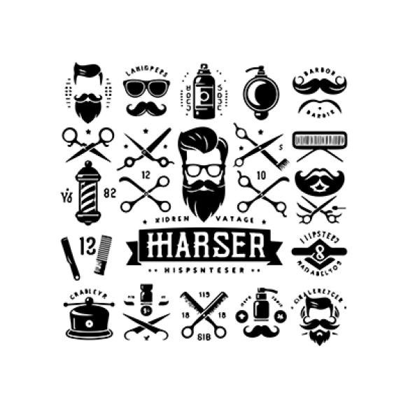 Hipster Barber Shop Vintage Logo Badge Beard Scissors Razor Curly Beard Mustache Vector Illustr